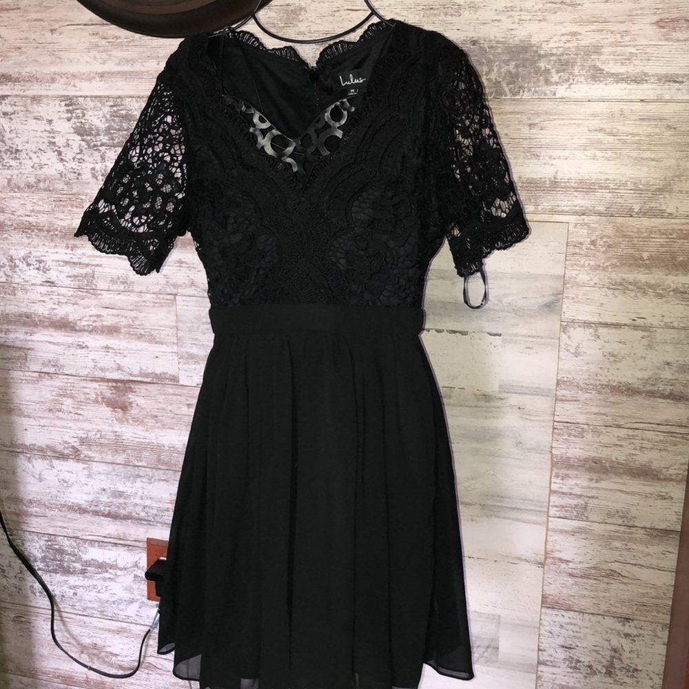 Angel in Disguise Black Lace Skater Dress black flowy mini dress size medium​​​ - Picture 5 of 12